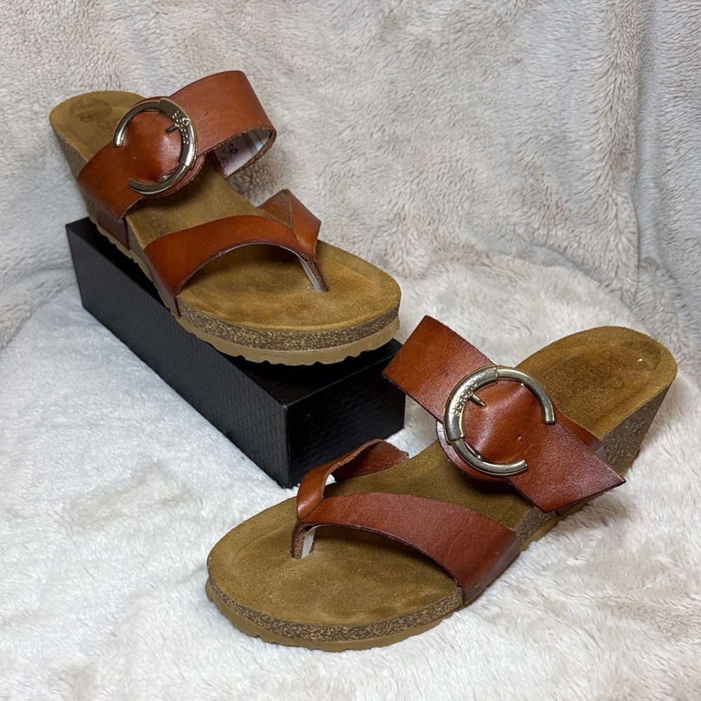 Yokono 100% Leather Wedge Sandals Made in Spain Size 8